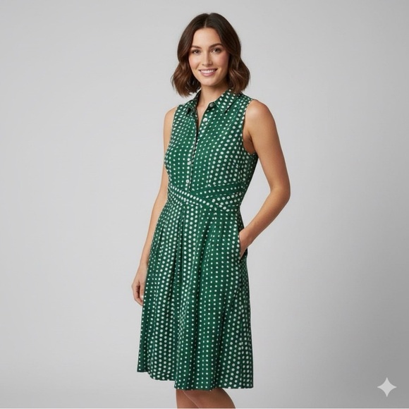 Anthropologie Dresses & Skirts - Anthropologie Retro Collared Green and White Polka Dots Small Sleeveless